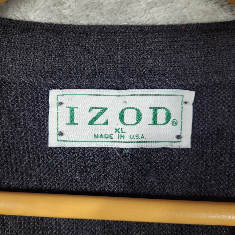 Vintage Izod Cardigan Sweater XL Black Button Up Crest Acrylic Preppy Grandpa - Picture 3 of 8